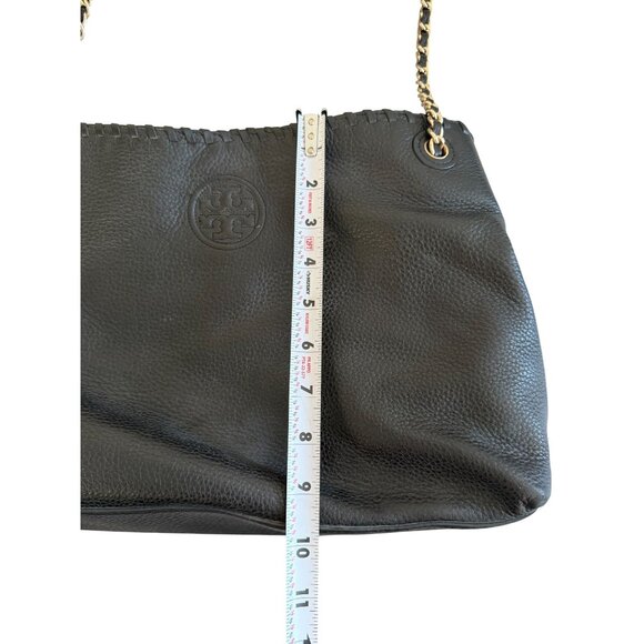 TORY BURCH Marion Chain Black Slouchy Pebble Leather Shoulder Bag - Picture 3 of 13